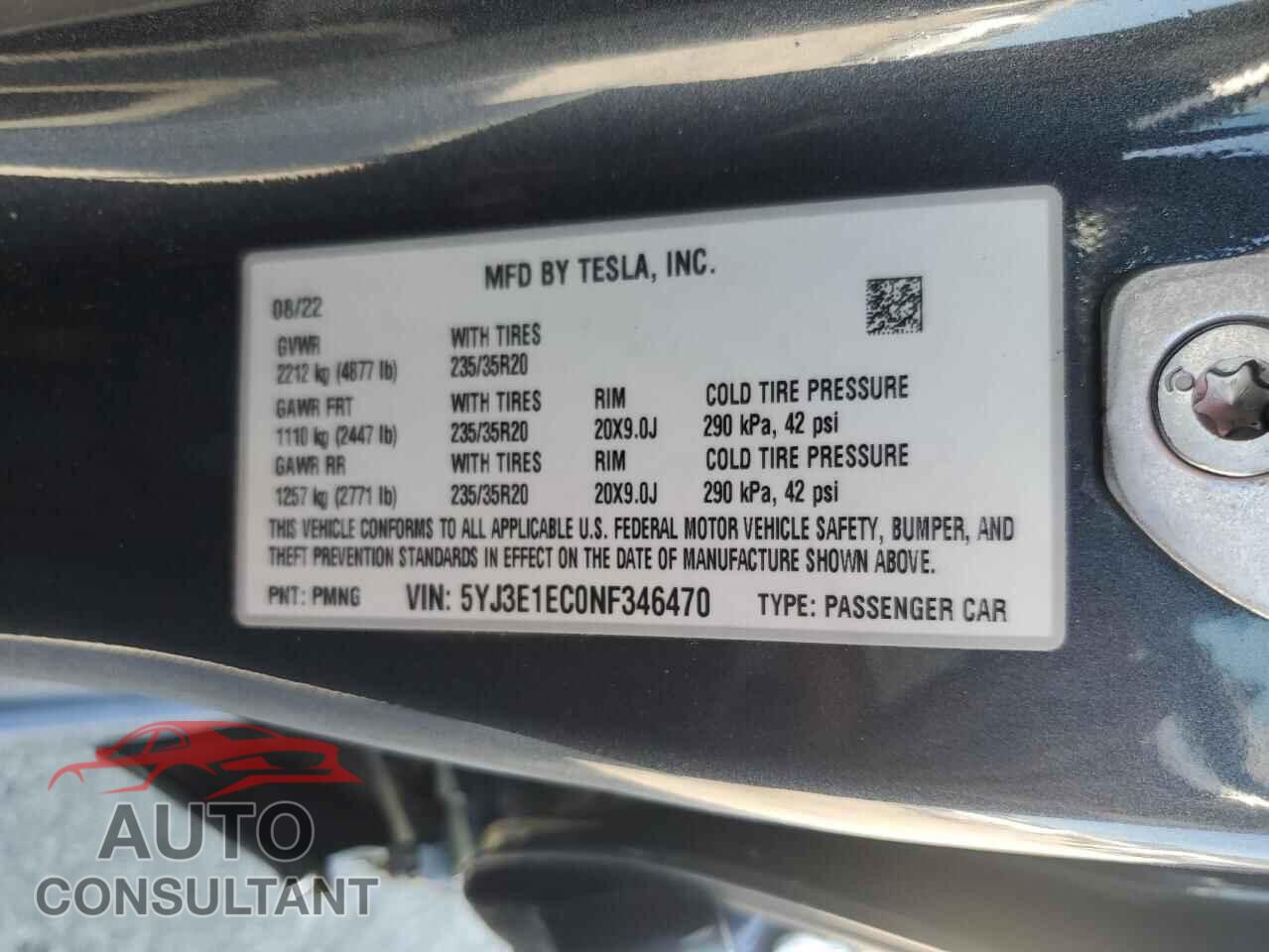 TESLA MODEL 3 2022 - 5YJ3E1EC0NF346470