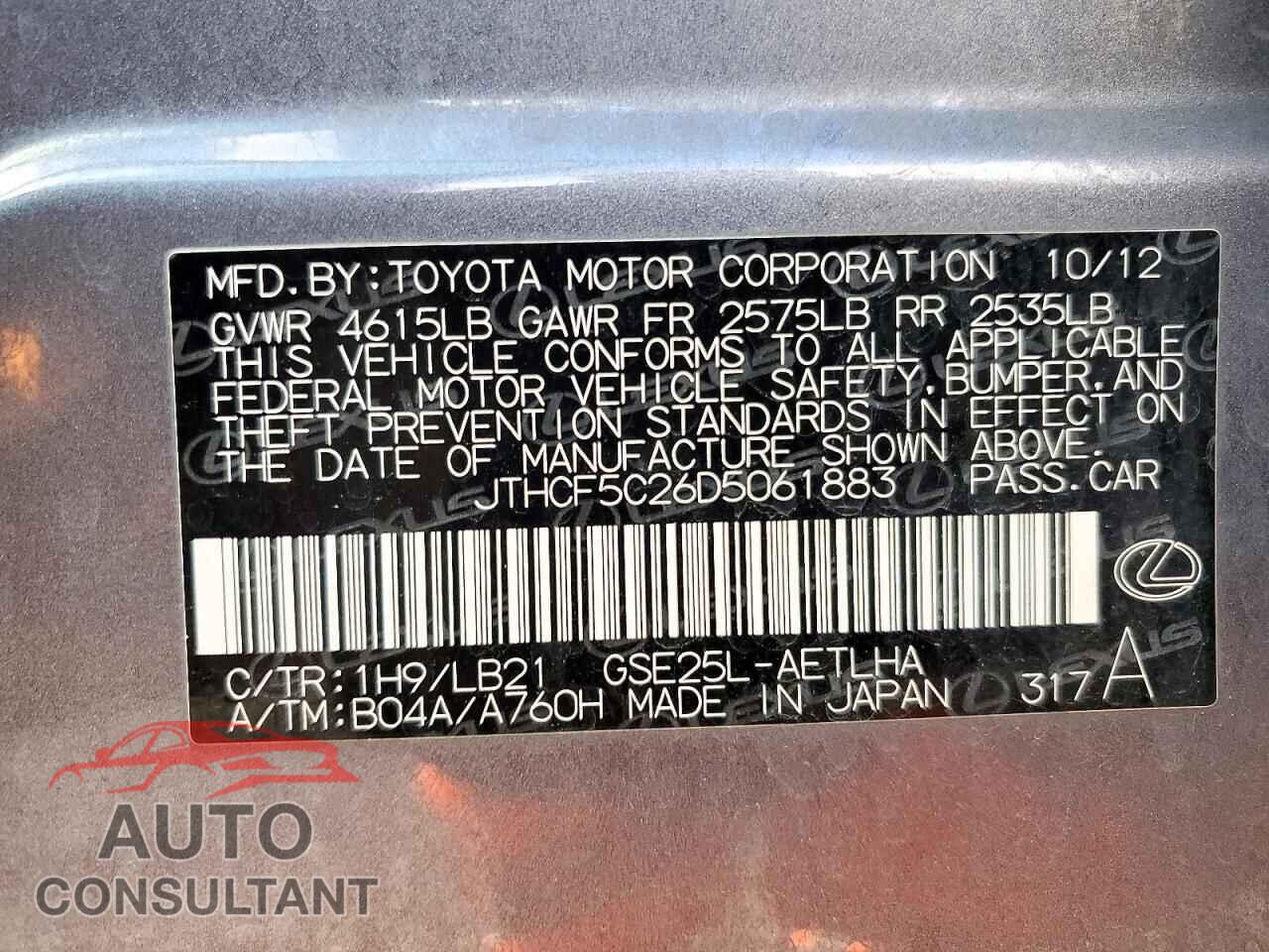 LEXUS IS 2013 - JTHCF5C26D5061883