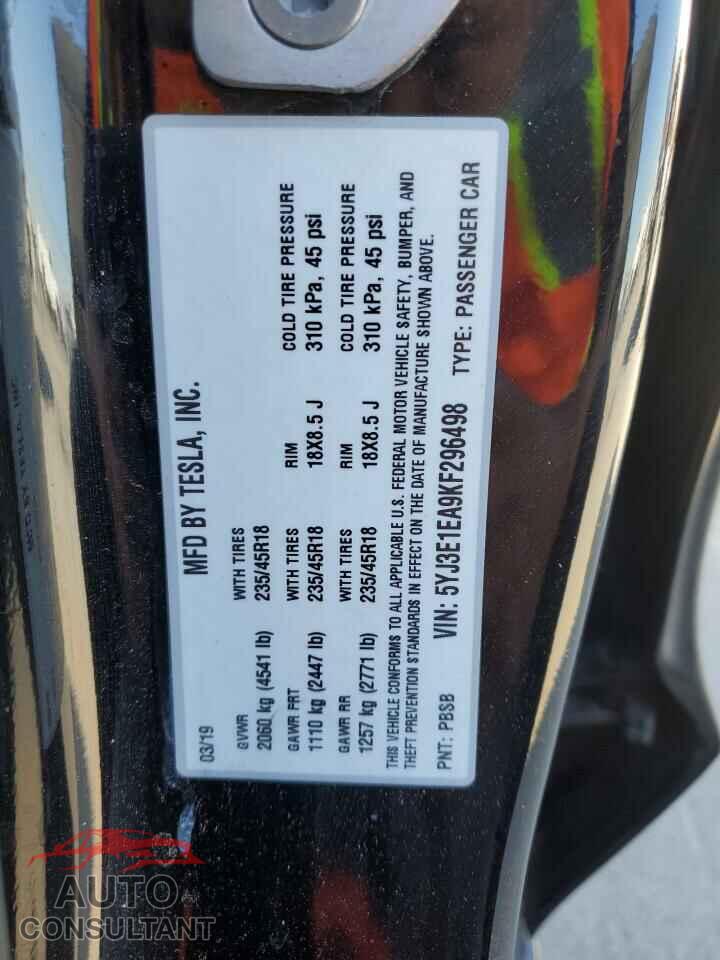 TESLA MODEL 3 2019 - 5YJ3E1EA9KF296498