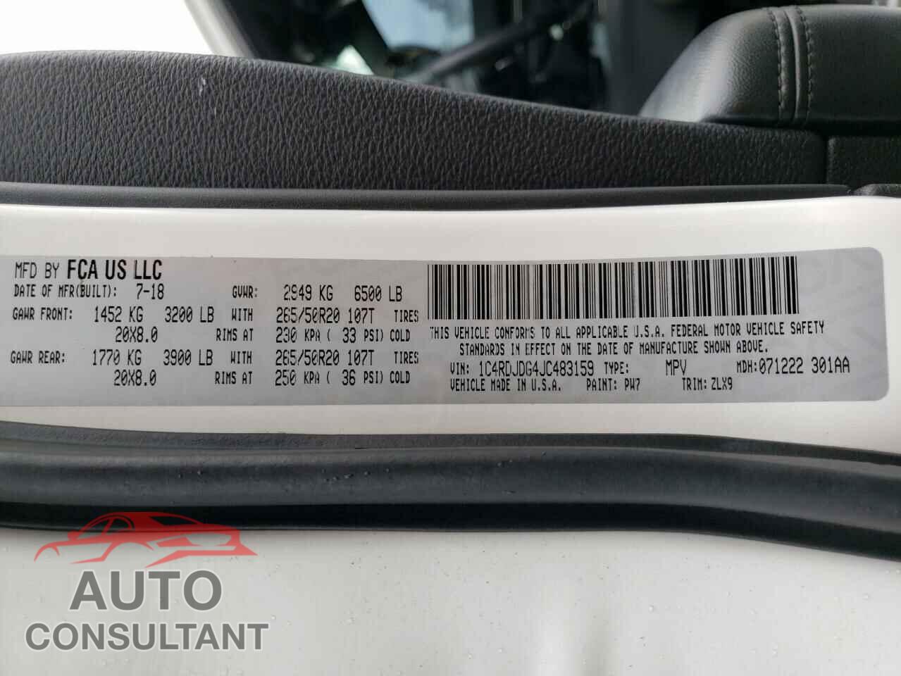 DODGE DURANGO 2018 - 1C4RDJDG4JC483159