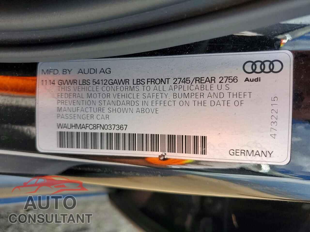 AUDI A6 2015 - WAUHMAFC8FN037367