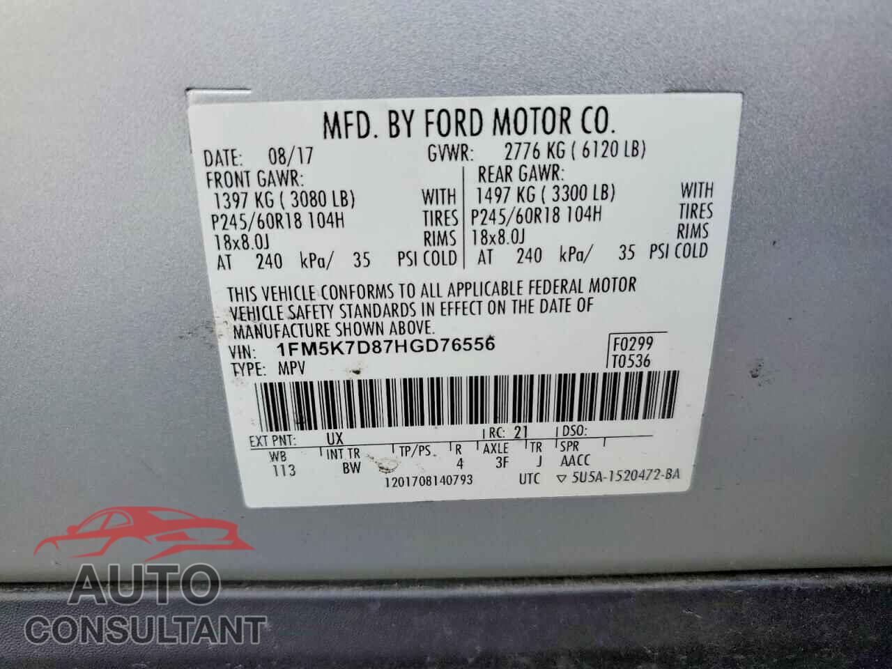 FORD EXPLORER 2017 - 1FM5K7D87HGD76556