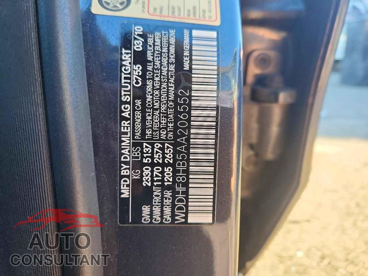MERCEDES-BENZ E-CLASS 2010 - WDDHF8HB5AA206552