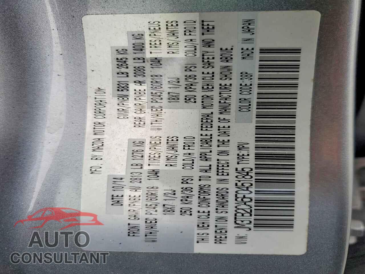 MAZDA CX-9 2015 - JM3TB2CA6F0451845