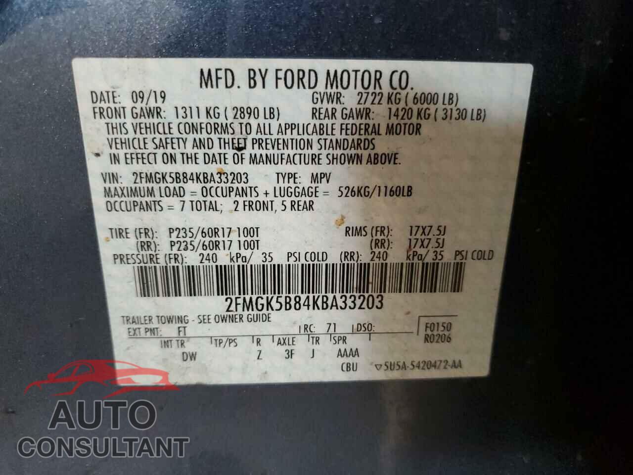 FORD FLEX 2019 - 2FMGK5B84KBA33203