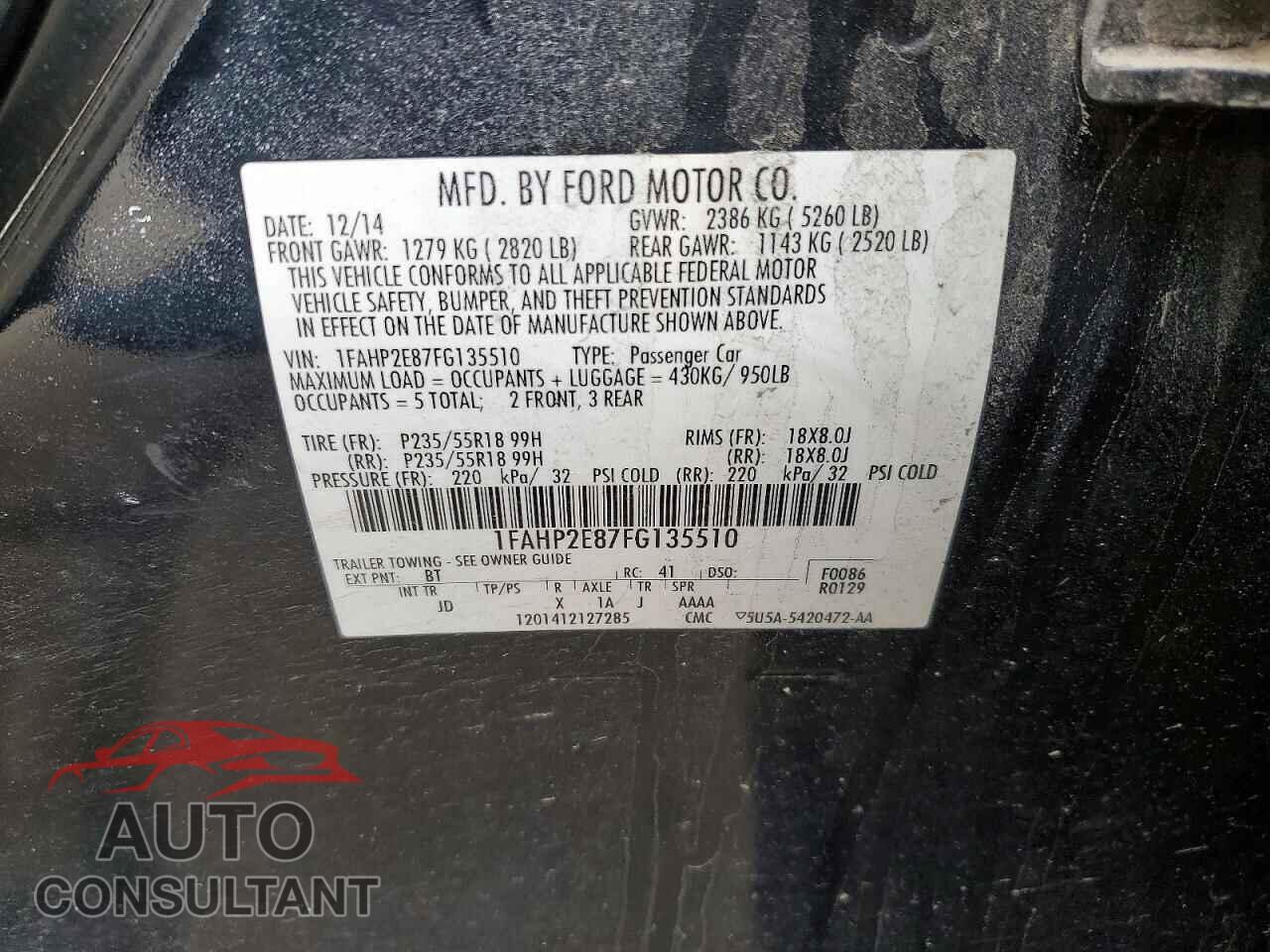 FORD TAURUS 2015 - 1FAHP2E87FG135510