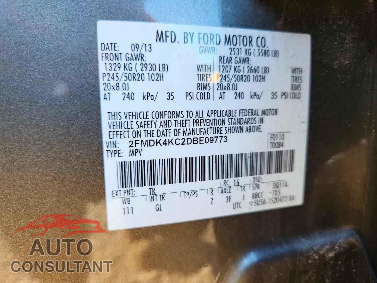 FORD EDGE 2013 - 2FMDK4KC2DBE09773