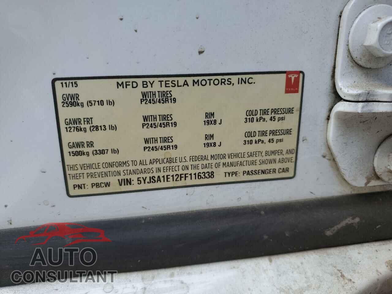 TESLA MODEL S 2015 - 5YJSA1E12FF116338