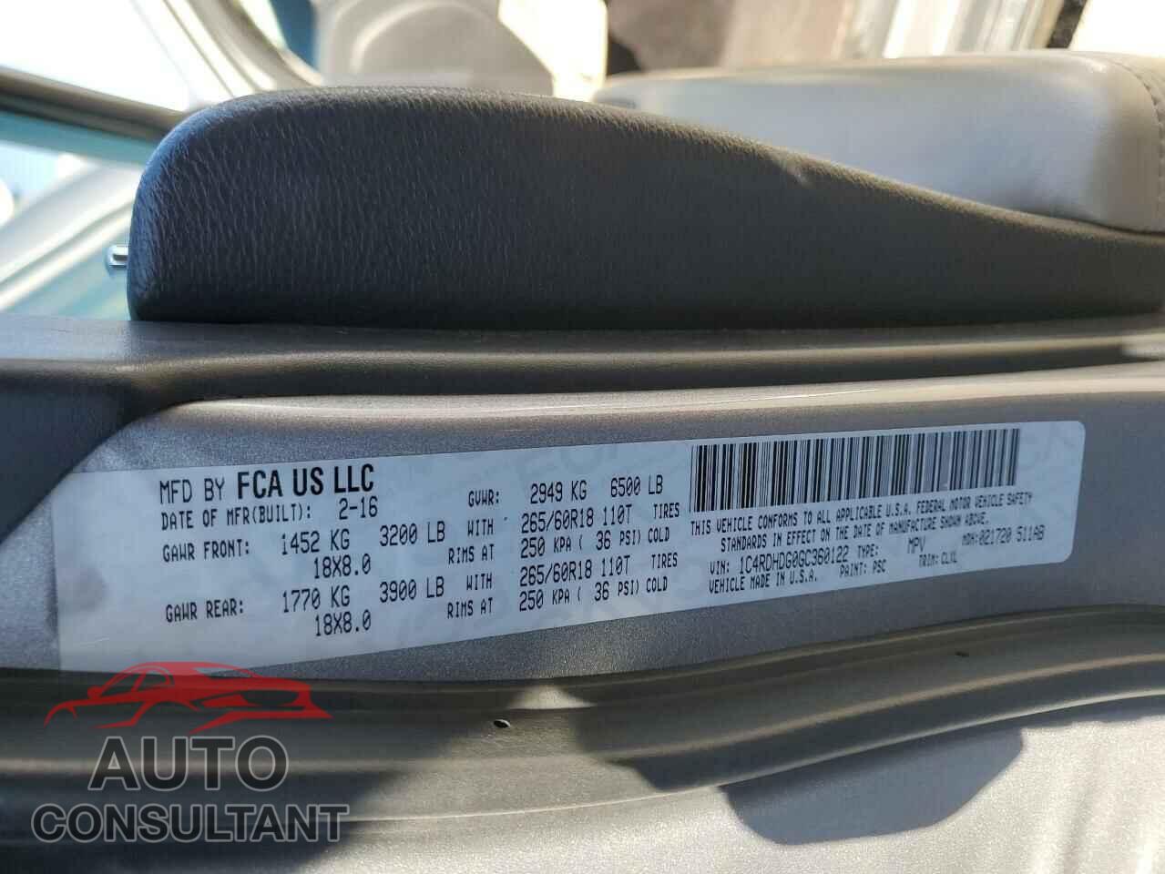 DODGE DURANGO 2016 - 1C4RDHDG0GC360122