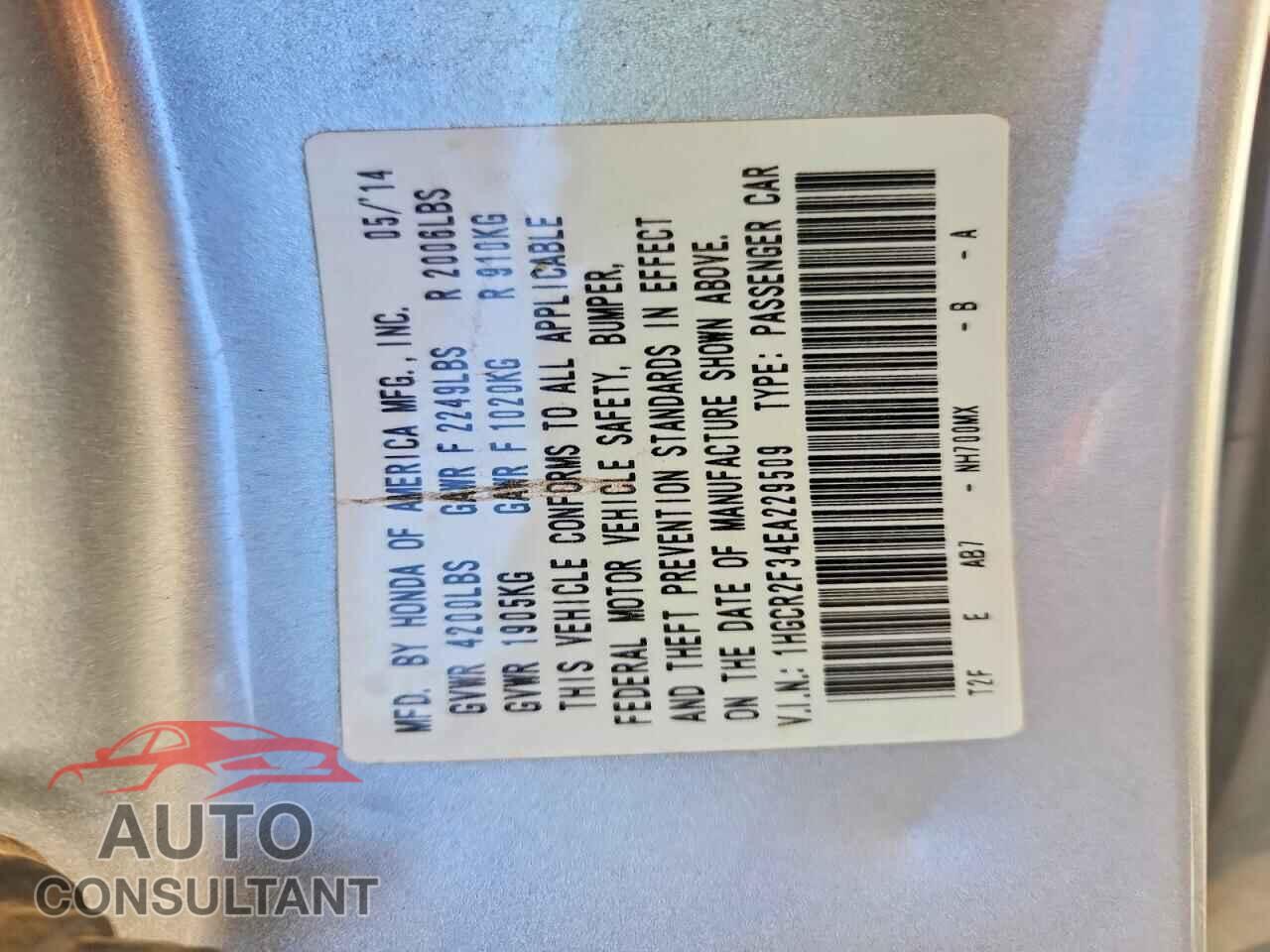 HONDA ACCORD 2014 - 1HGCR2F34EA229509