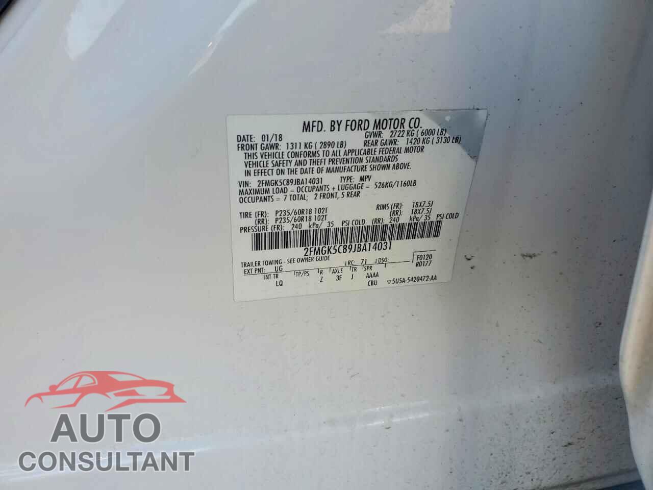 FORD FLEX 2018 - 2FMGK5C89JBA14031