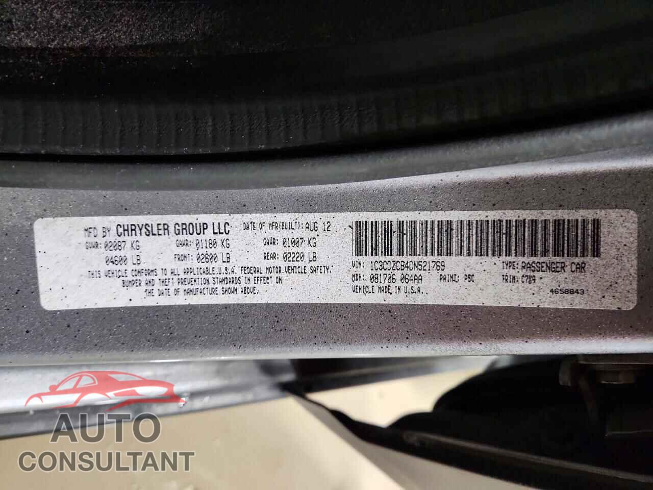 DODGE AVENGER 2013 - 1C3CDZCB4DN521769