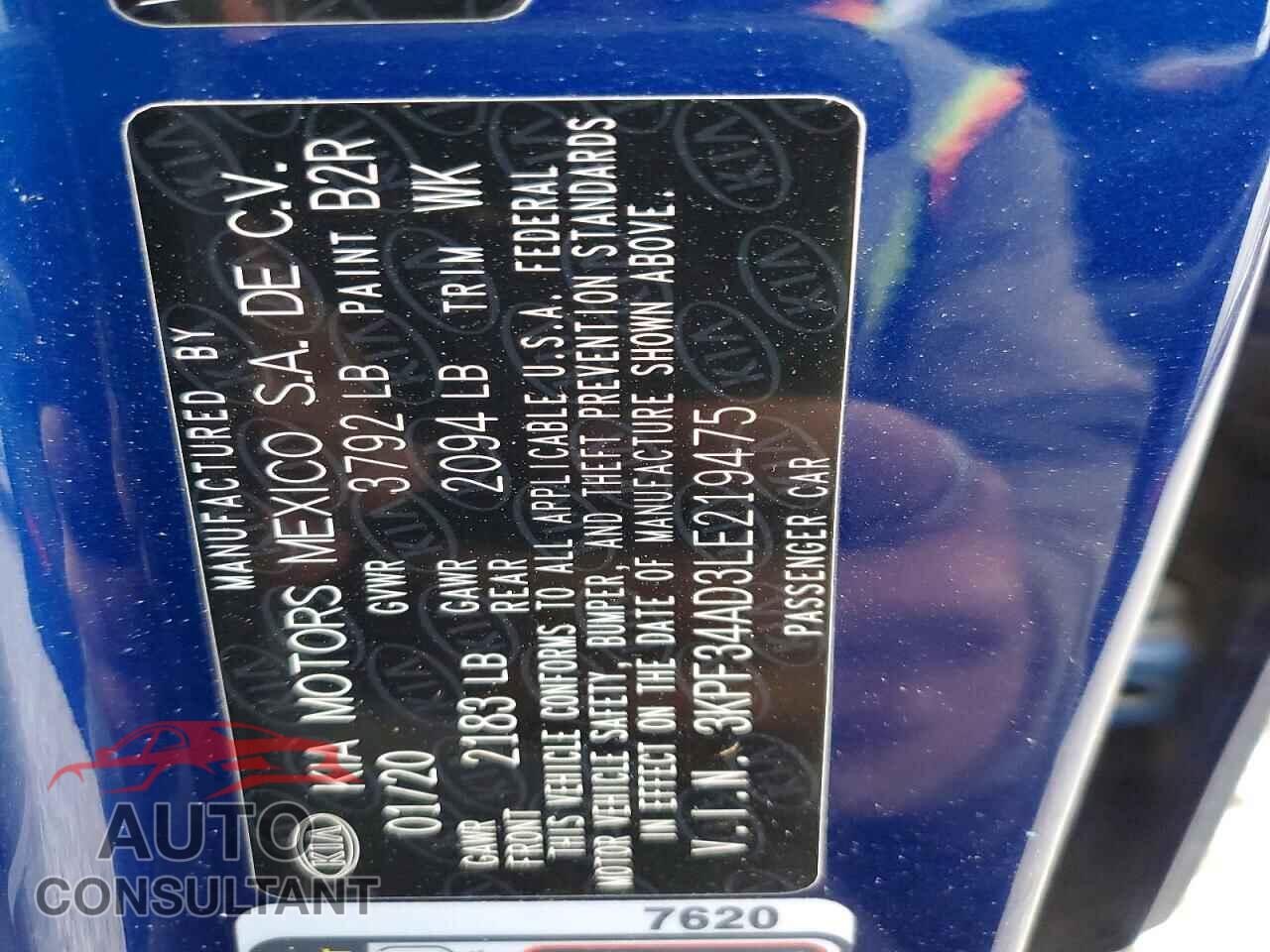 KIA FORTE 2020 - 3KPF34AD3LE219475