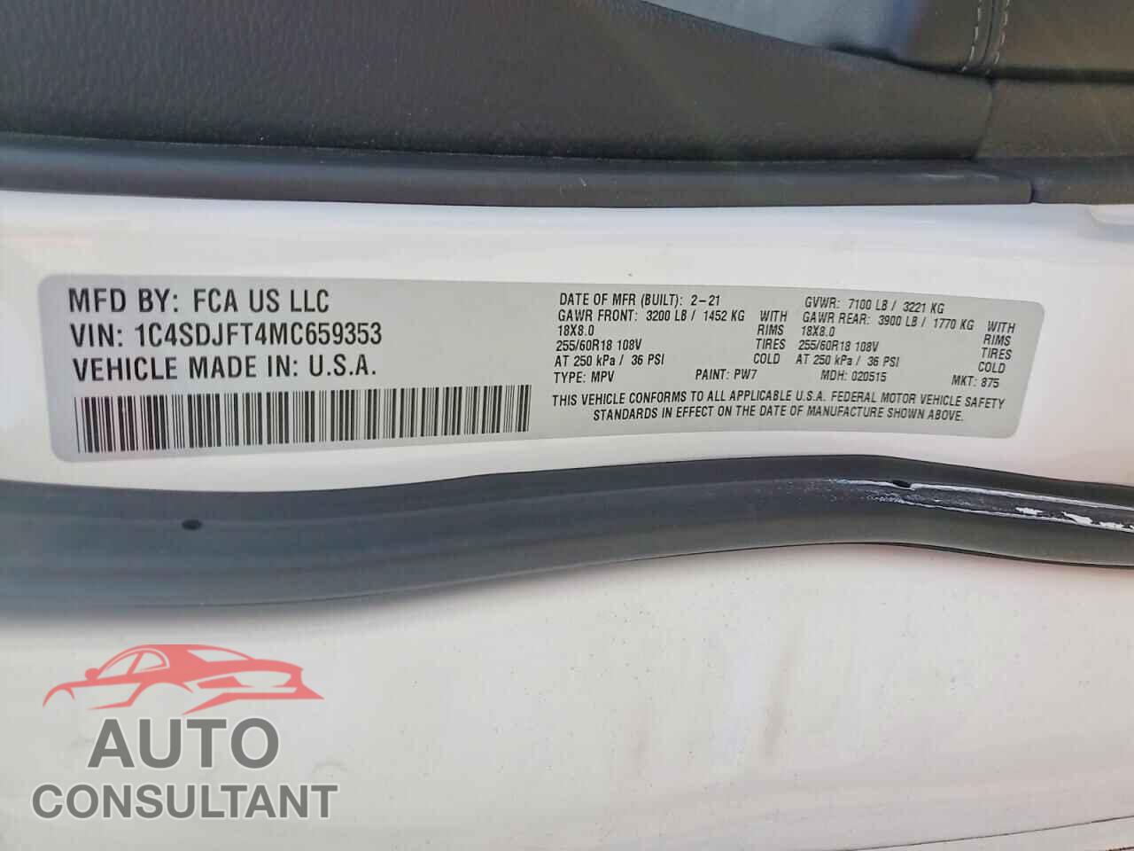 DODGE DURANGO 2021 - 1C4SDJFT4MC659353