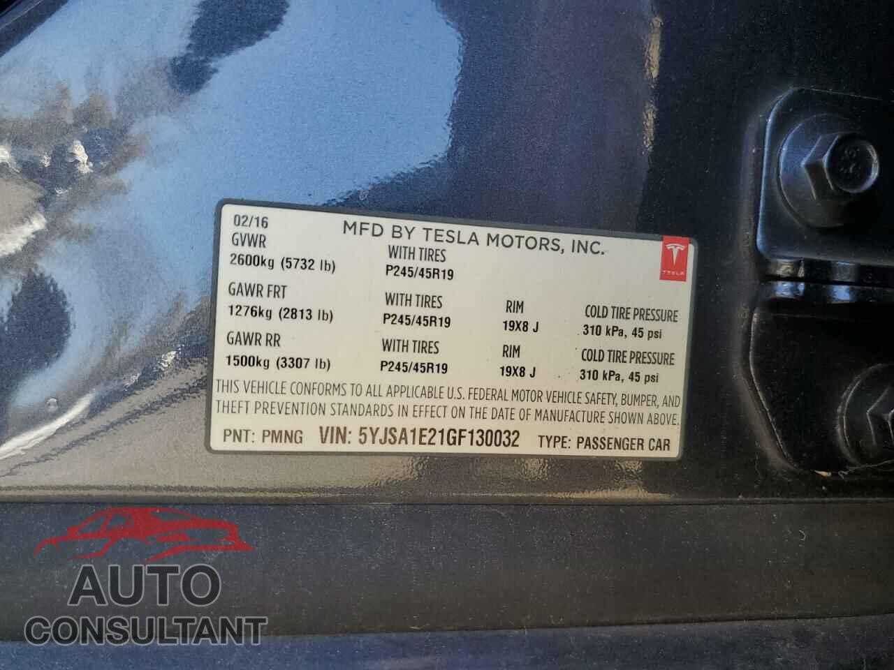 TESLA MODEL S 2016 - 5YJSA1E21GF130032