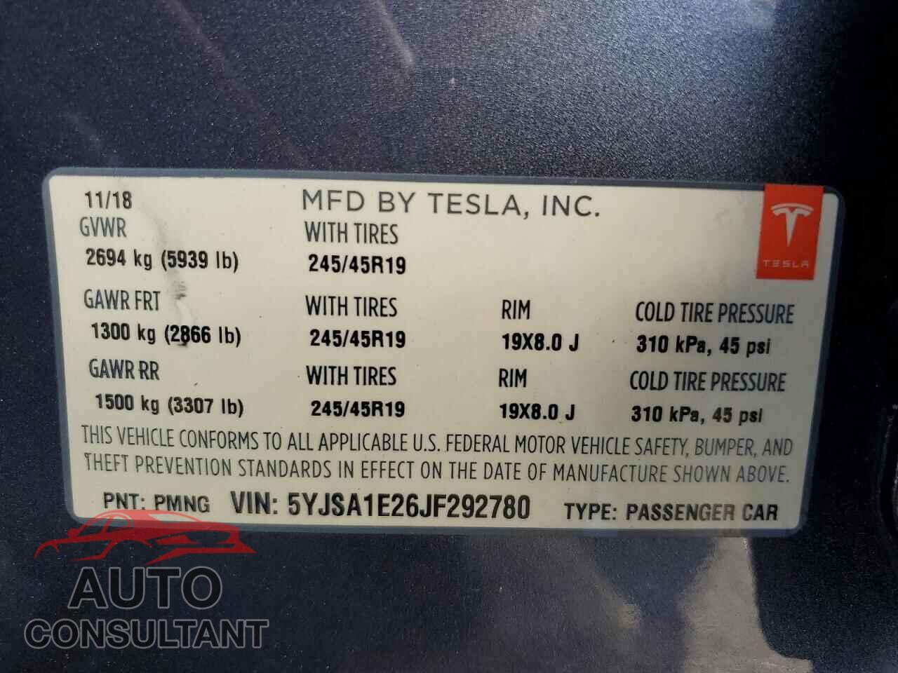 TESLA MODEL S 2018 - 5YJSA1E26JF292780