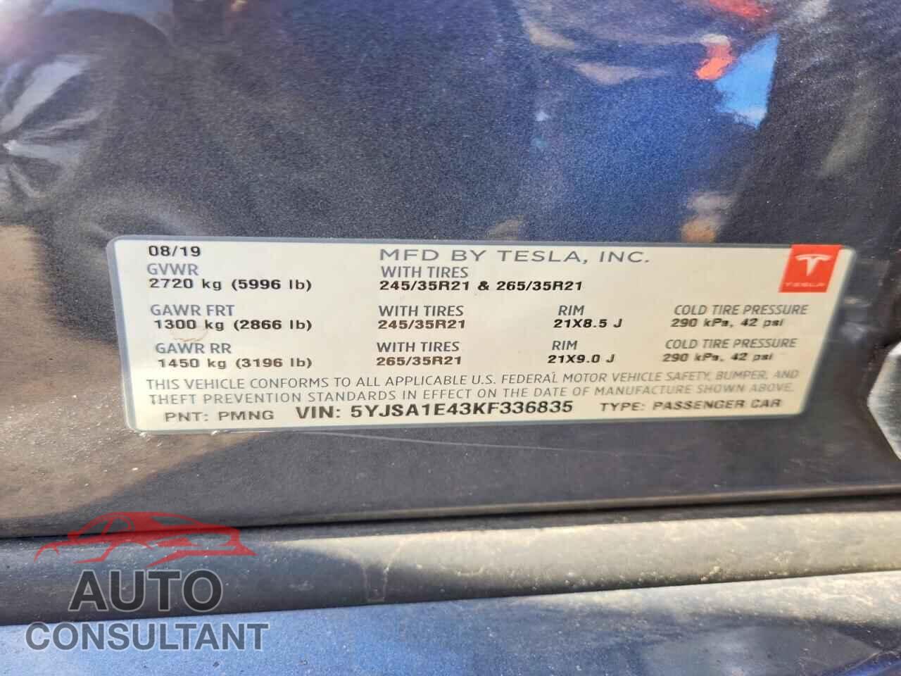TESLA MODEL S 2019 - 5YJSA1E43KF336835