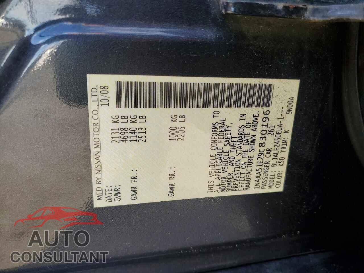 NISSAN MAXIMA 2009 - 1N4AA51E29C830196