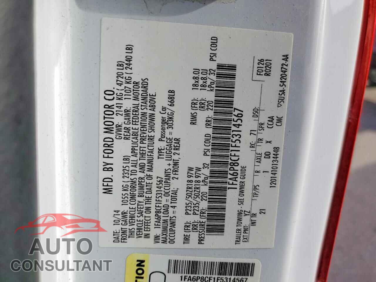 FORD MUSTANG 2015 - 1FA6P8CF1F5314567