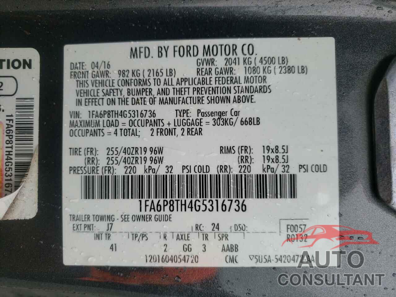 FORD ALL Models 2016 - 1FA6P8TH4G5316736