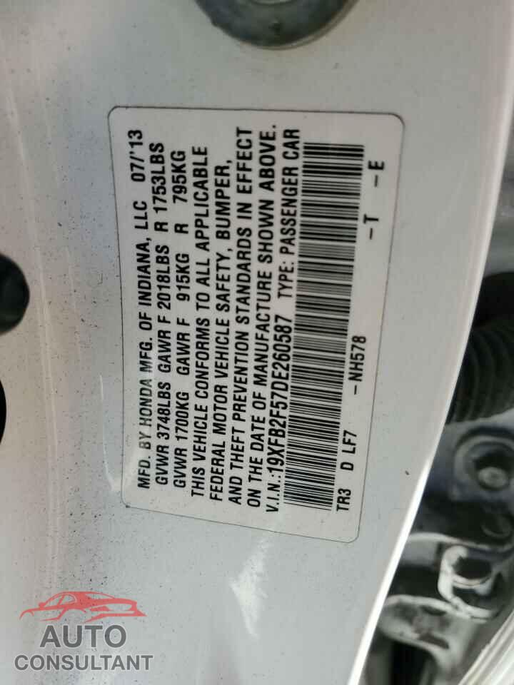 HONDA CIVIC 2013 - 19XFB2F57DE260587