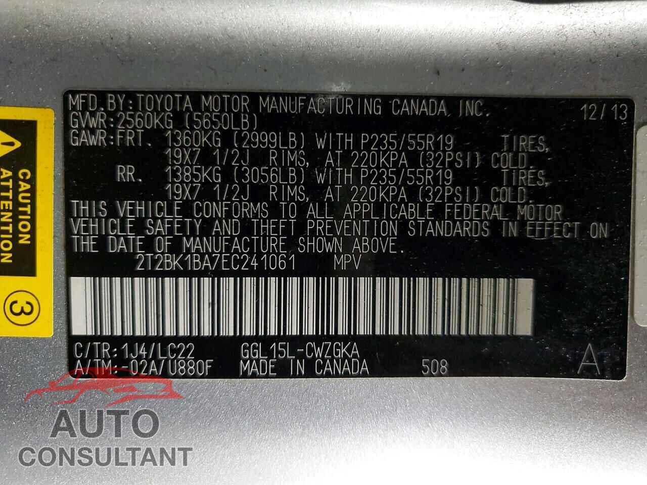 LEXUS RX350 2014 - 2T2BK1BA7EC241061