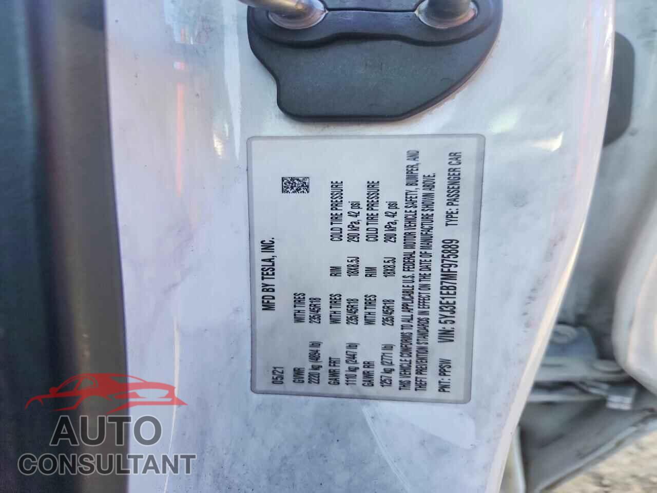 TESLA MODEL 3 2021 - 5YJ3E1EB7MF975889