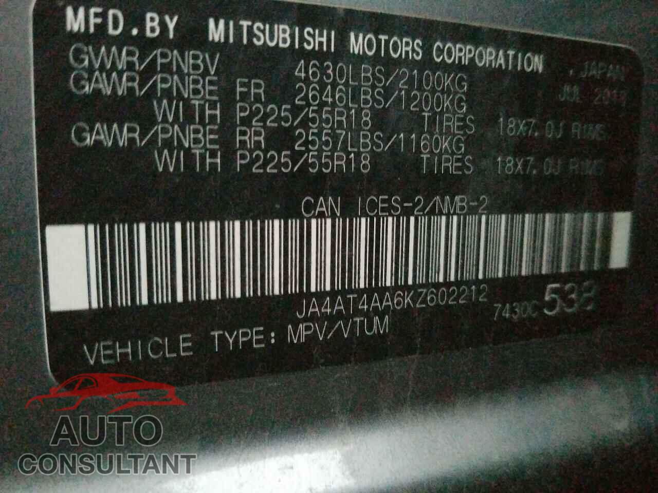 MITSUBISHI ECLIPSE 2019 - JA4AT4AA6KZ602212