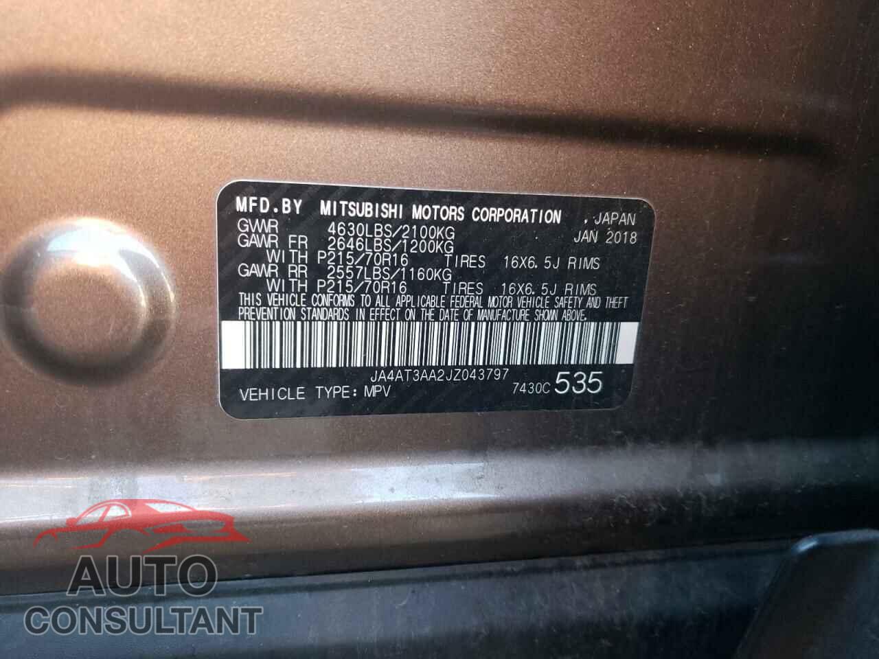 MITSUBISHI ECLIPSE 2018 - JA4AT3AA2JZ043797