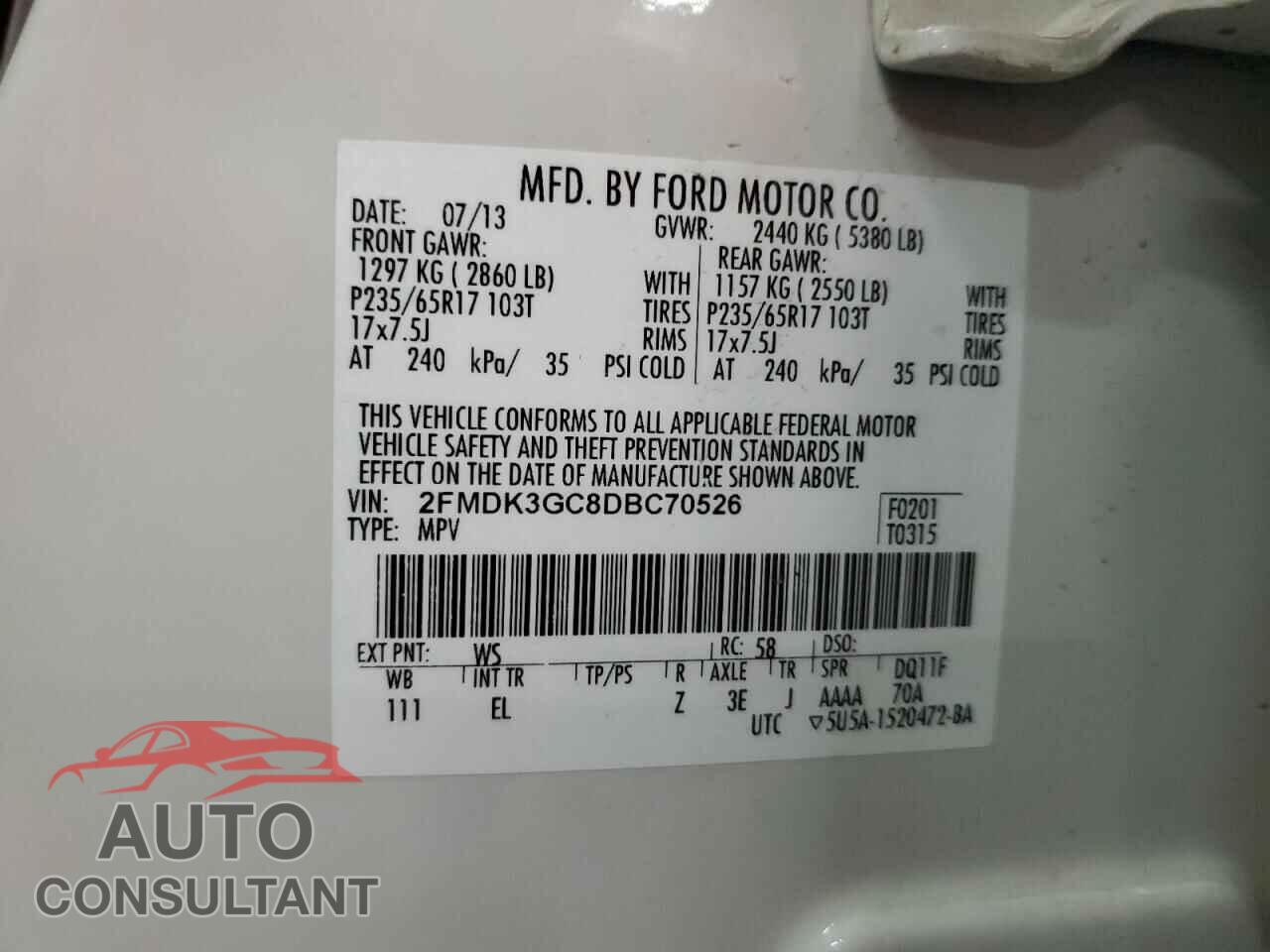 FORD EDGE 2013 - 2FMDK3GC8DBC70526