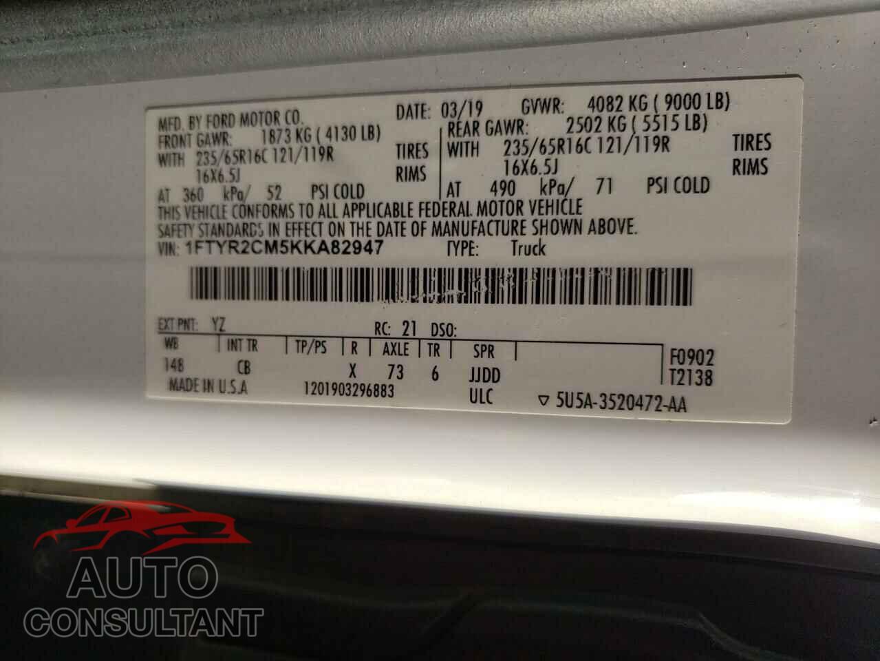 FORD TRANSIT CO 2019 - 1FTYR2CM5KKA82947