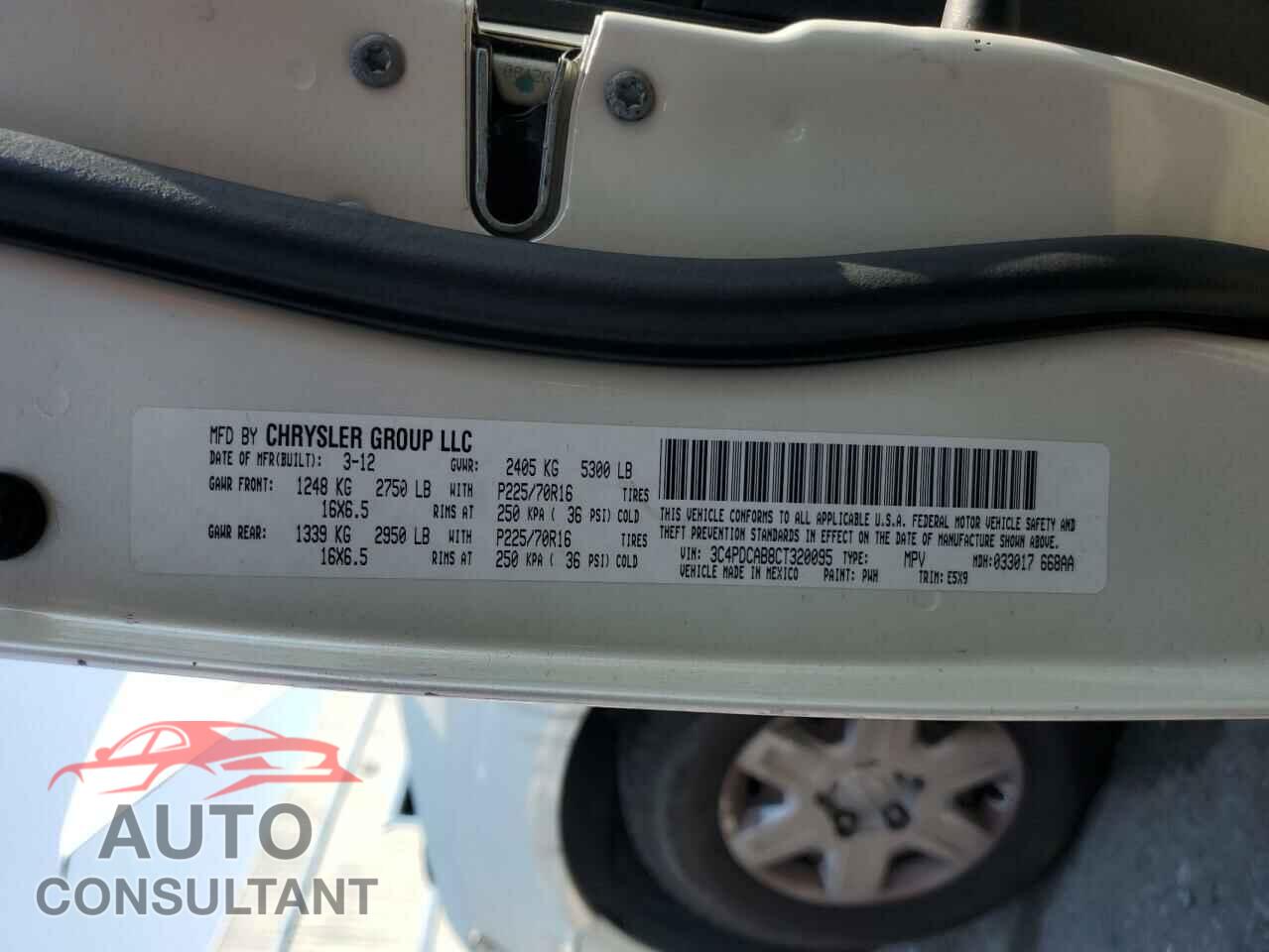 DODGE JOURNEY 2012 - 3C4PDCAB8CT320095