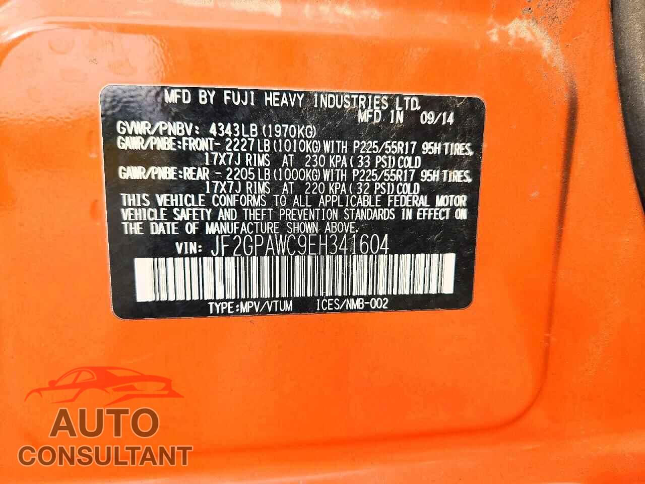 SUBARU XV 2014 - JF2GPAWC9EH341604
