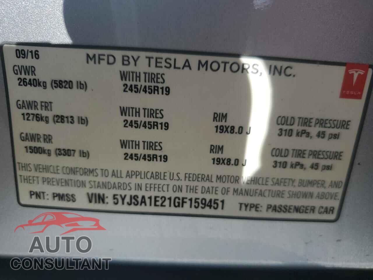 TESLA MODEL S 2016 - 5YJSA1E21GF159451
