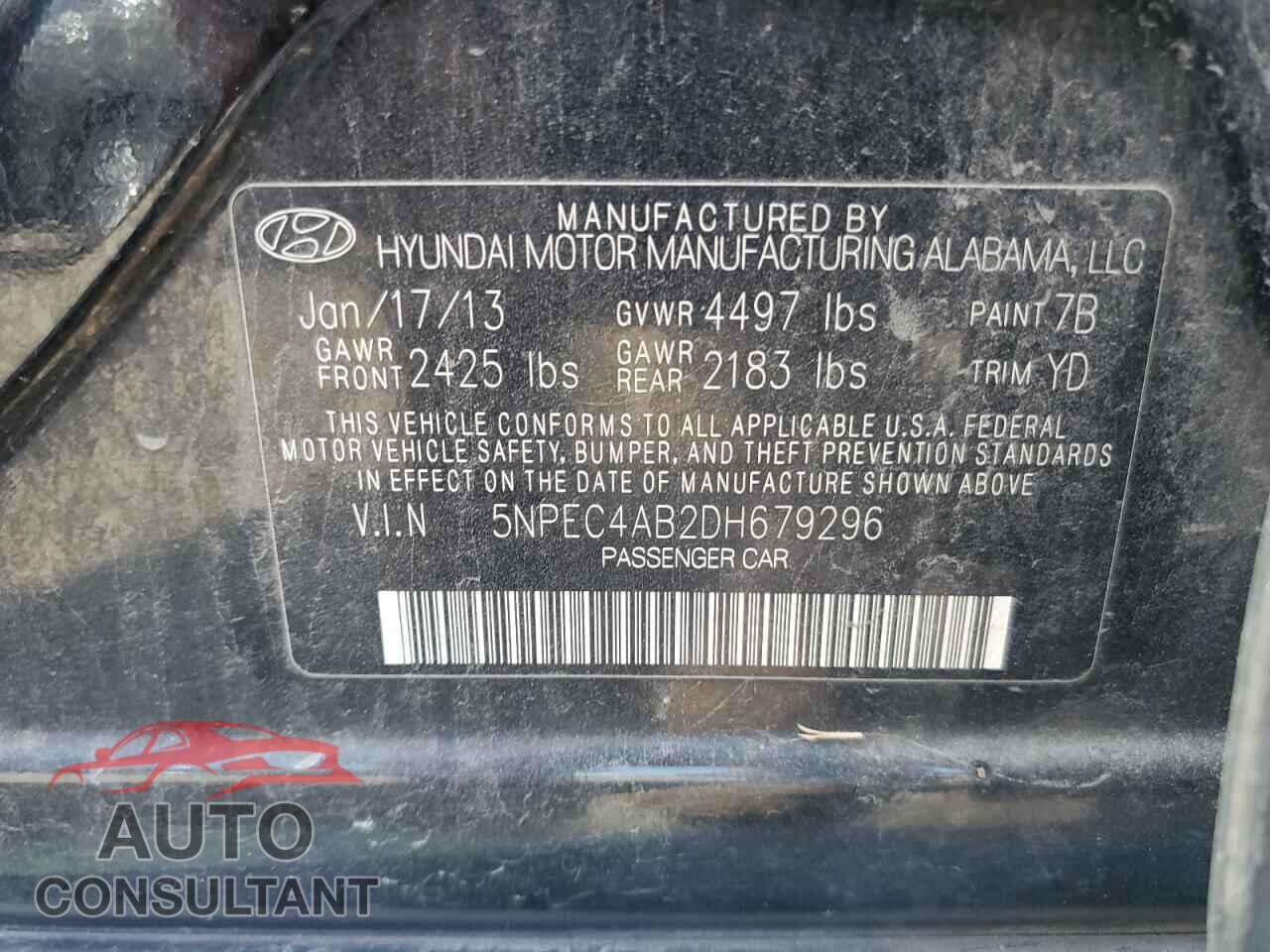 HYUNDAI SONATA 2013 - 5NPEC4AB2DH679296