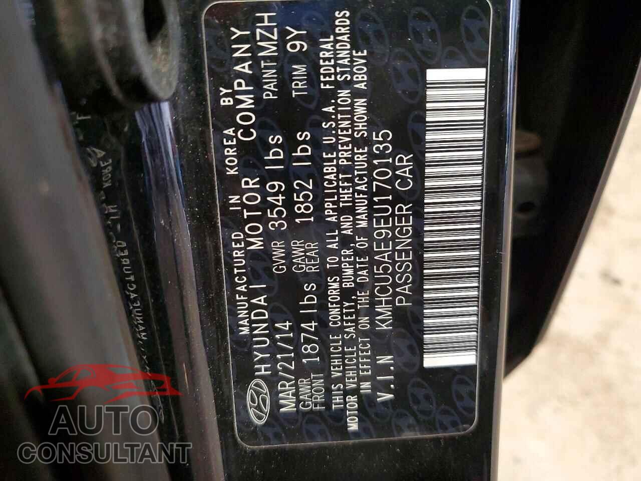 HYUNDAI ACCENT 2014 - KMHCU5AE9EU170135
