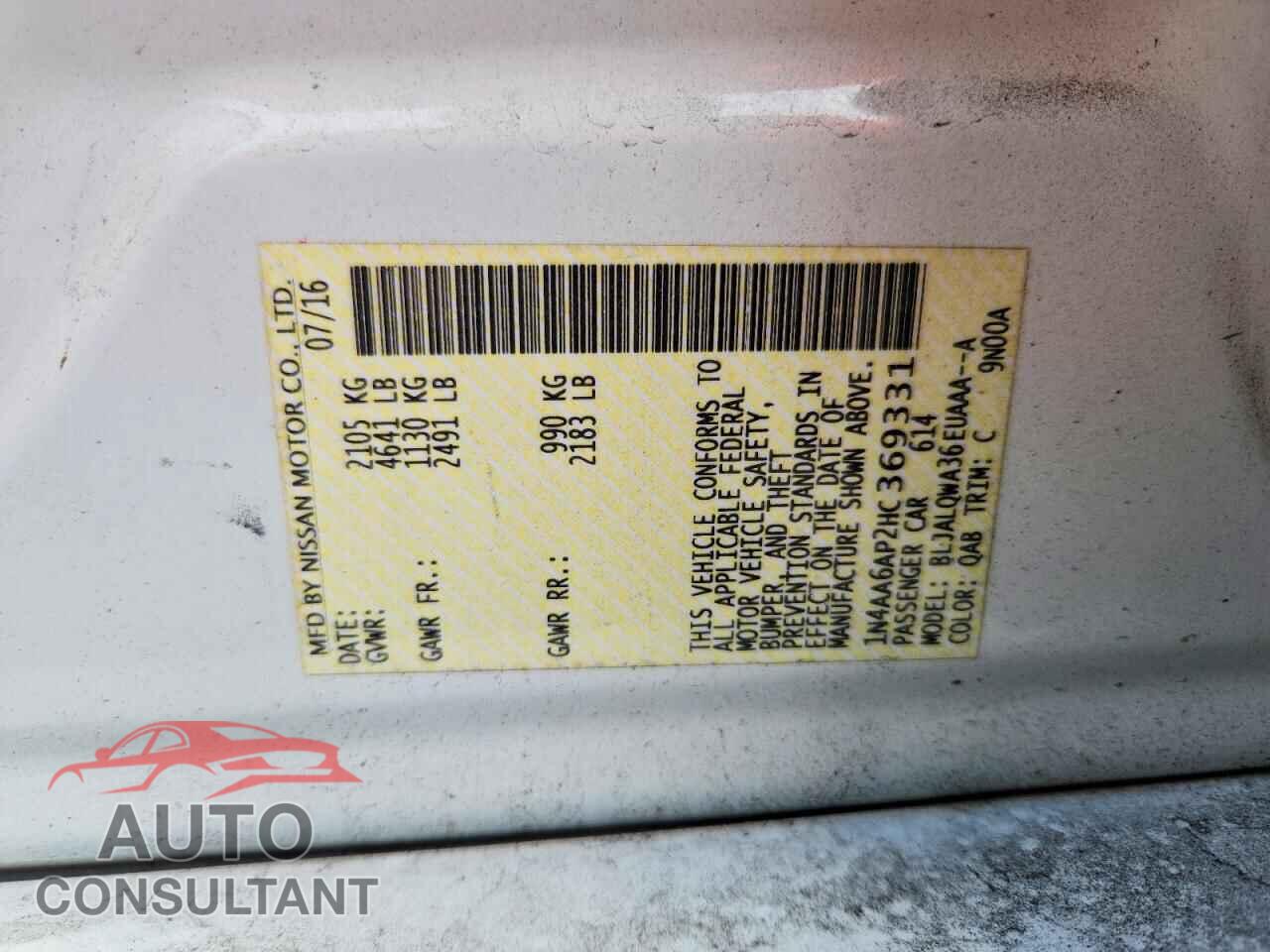 NISSAN MAXIMA 2017 - 1N4AA6AP2HC369331