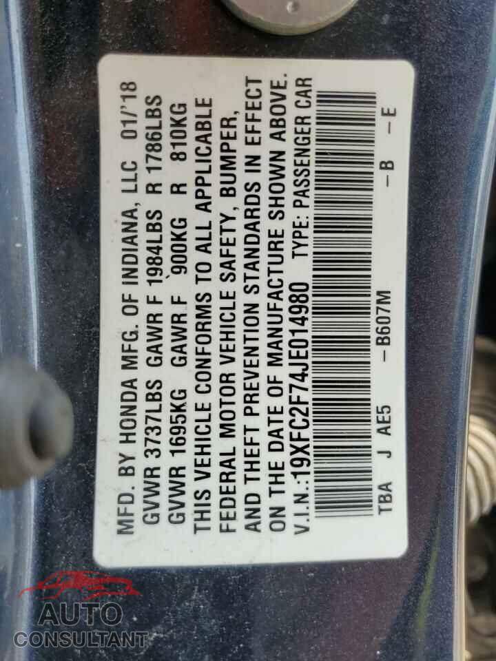 HONDA CIVIC 2018 - 19XFC2F74JE014980