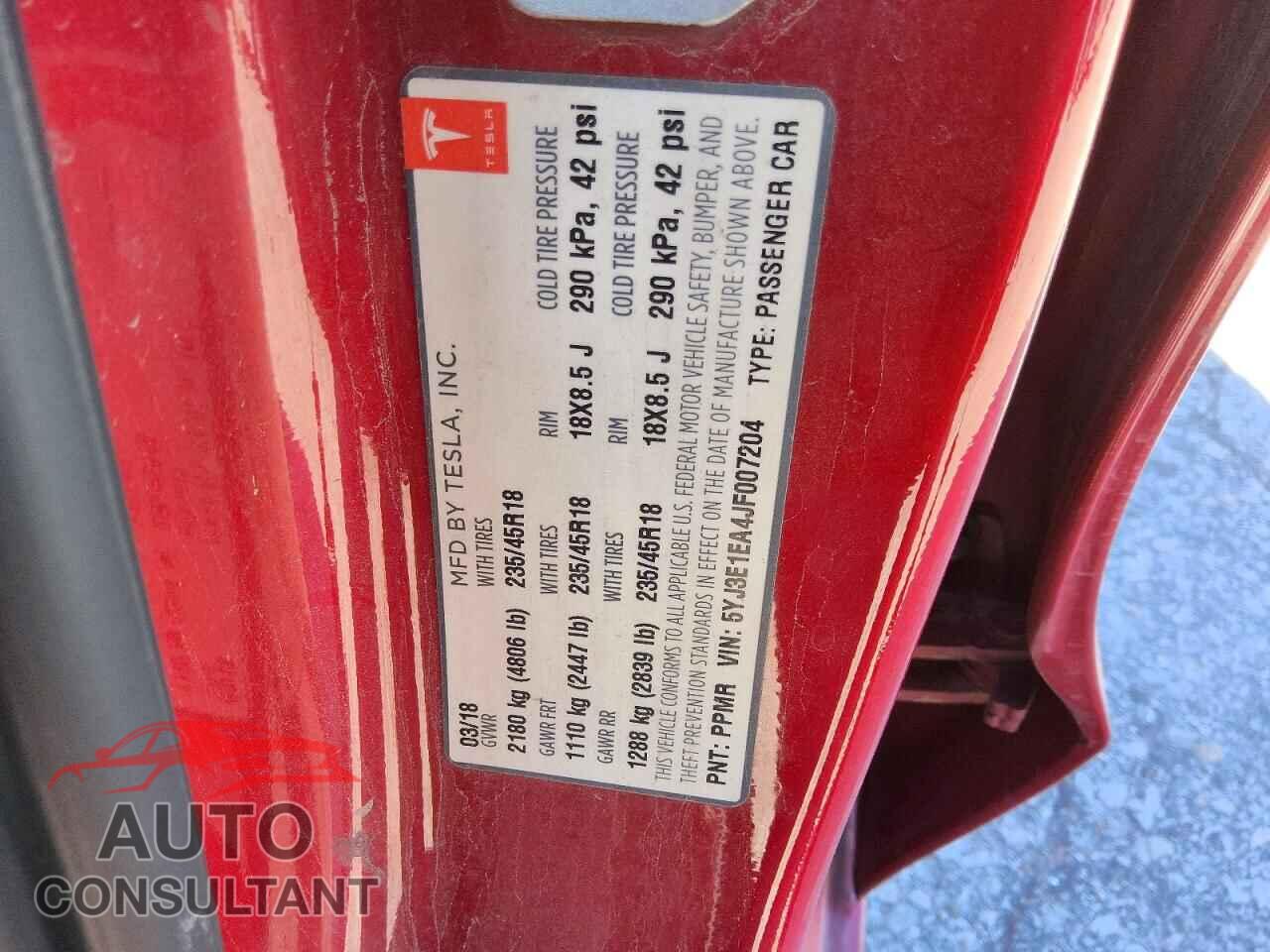 TESLA MODEL 3 2018 - 5YJ3E1EA4JF007204