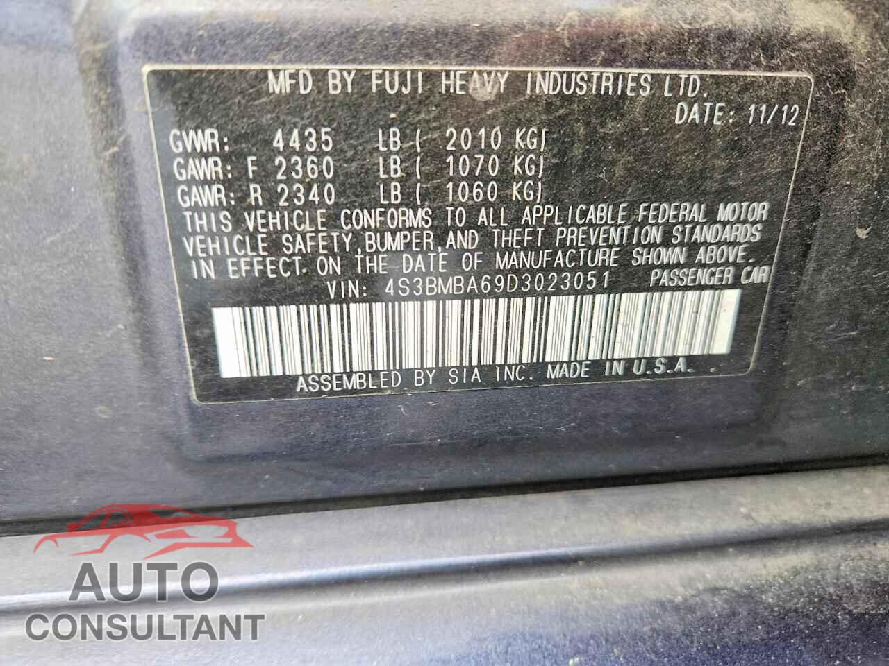 SUBARU LEGACY 2013 - 4S3BMBA69D3023051