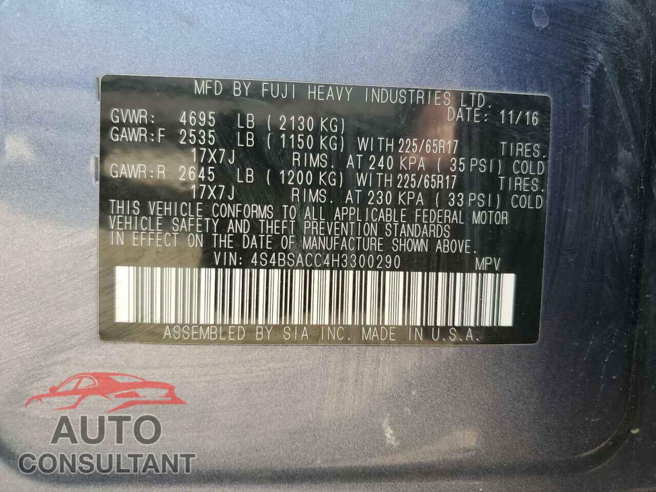 SUBARU OUTBACK 2017 - 4S4BSACC4H3300290