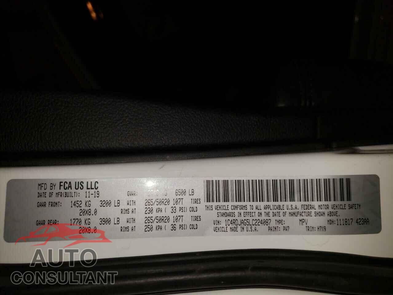 DODGE DURANGO 2020 - 1C4RDJAG5LC224087
