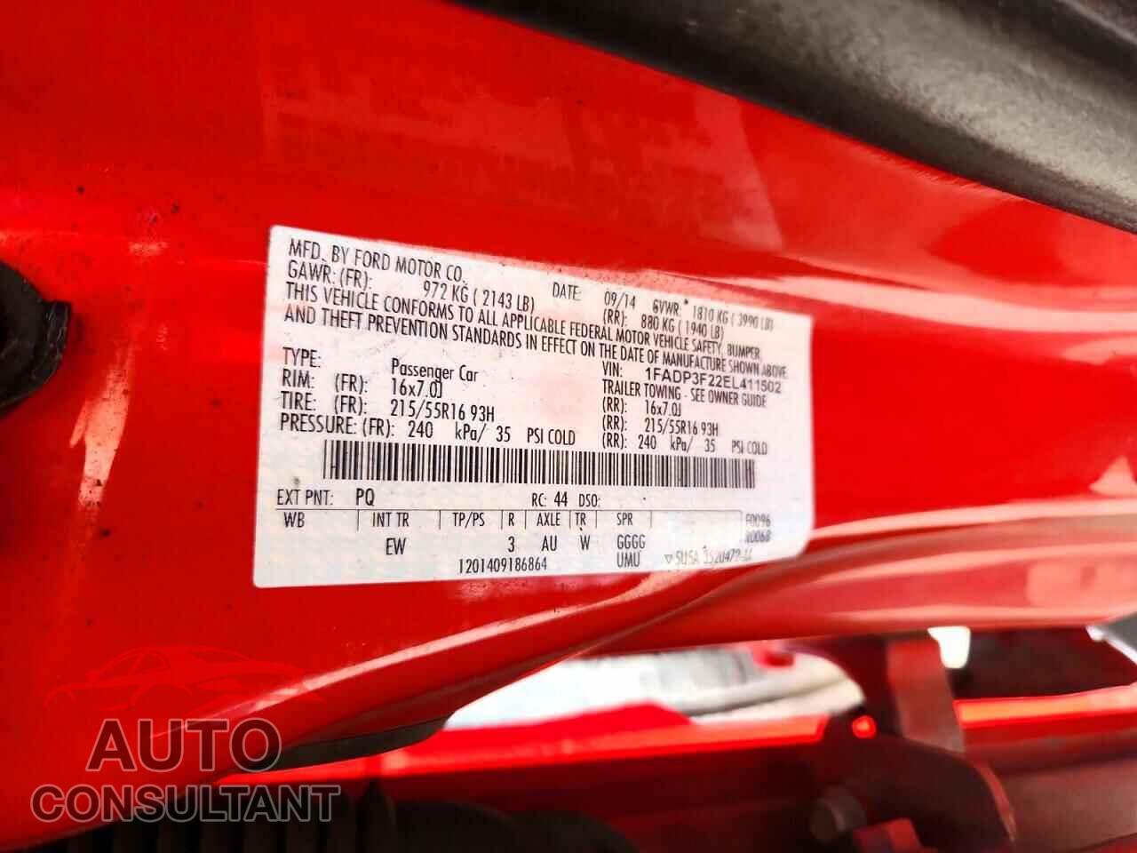 FORD FOCUS 2014 - 1FADP3F22EL411502