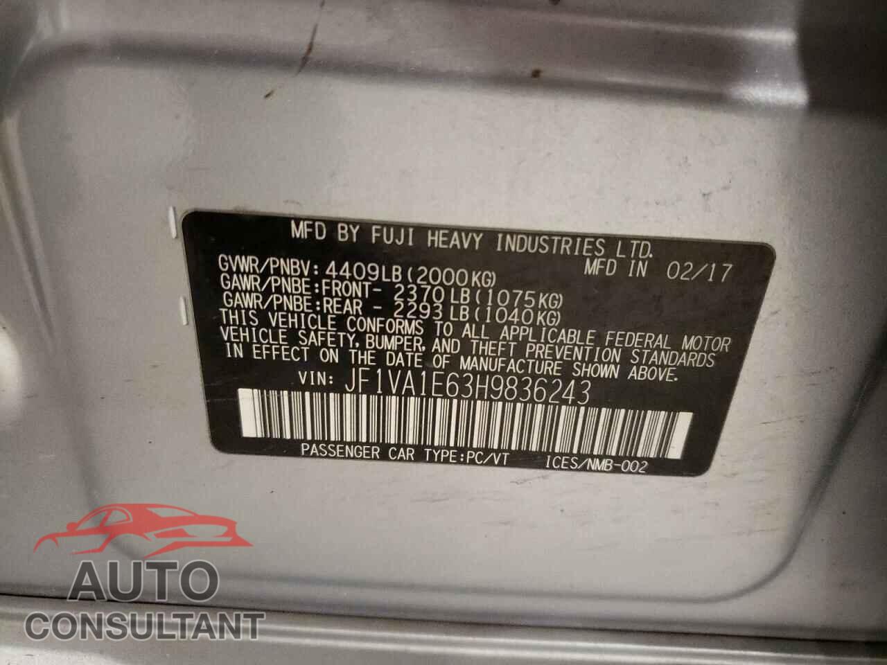 SUBARU WRX 2017 - JF1VA1E63H9836243