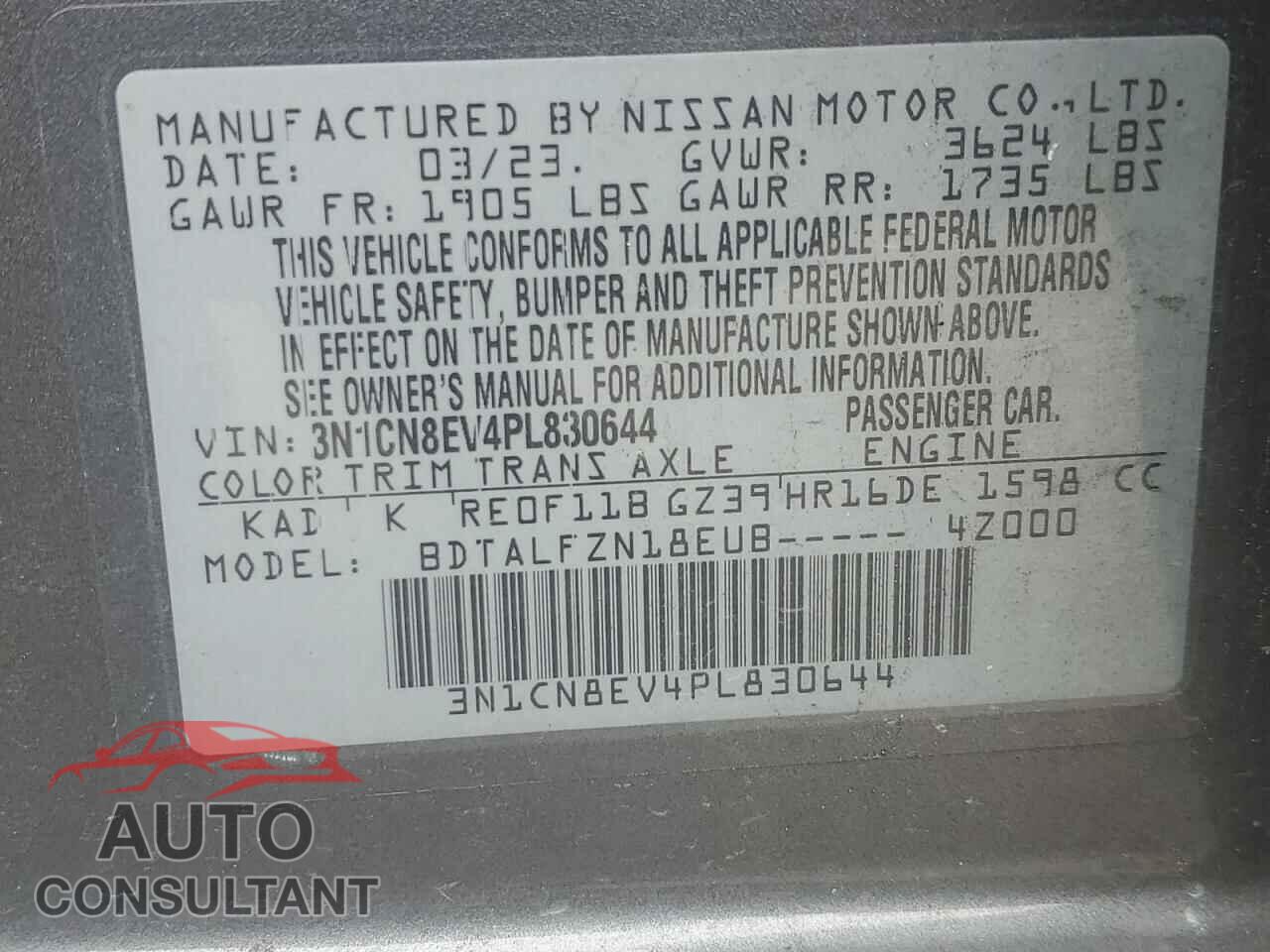 NISSAN VERSA 2023 - 3N1CN8EV4PL830644