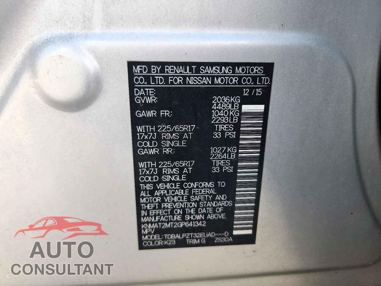 NISSAN ROGUE 2016 - KNMAT2MT2GP641342