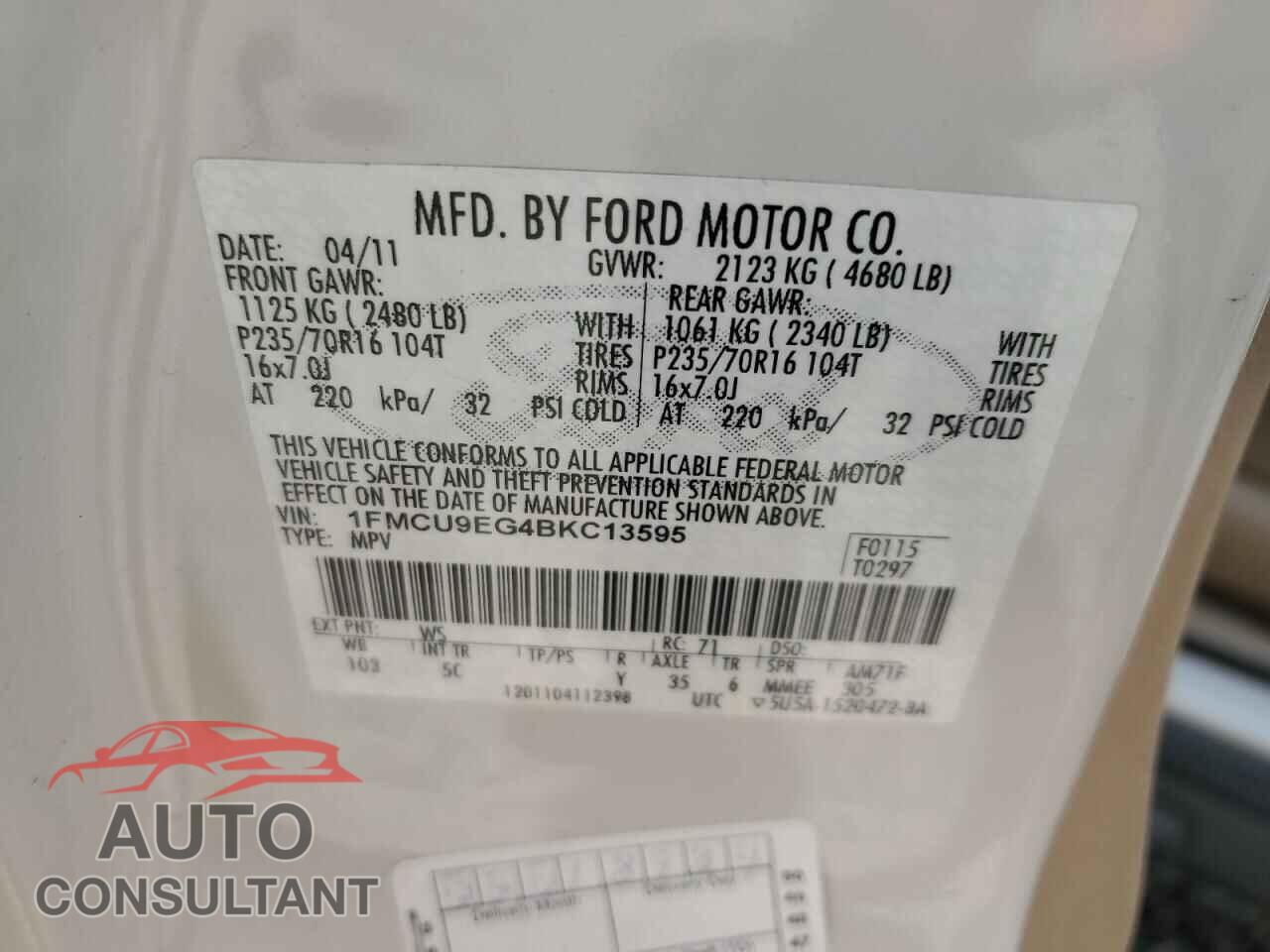 FORD ESCAPE 2011 - 1FMCU9EG4BKC13595
