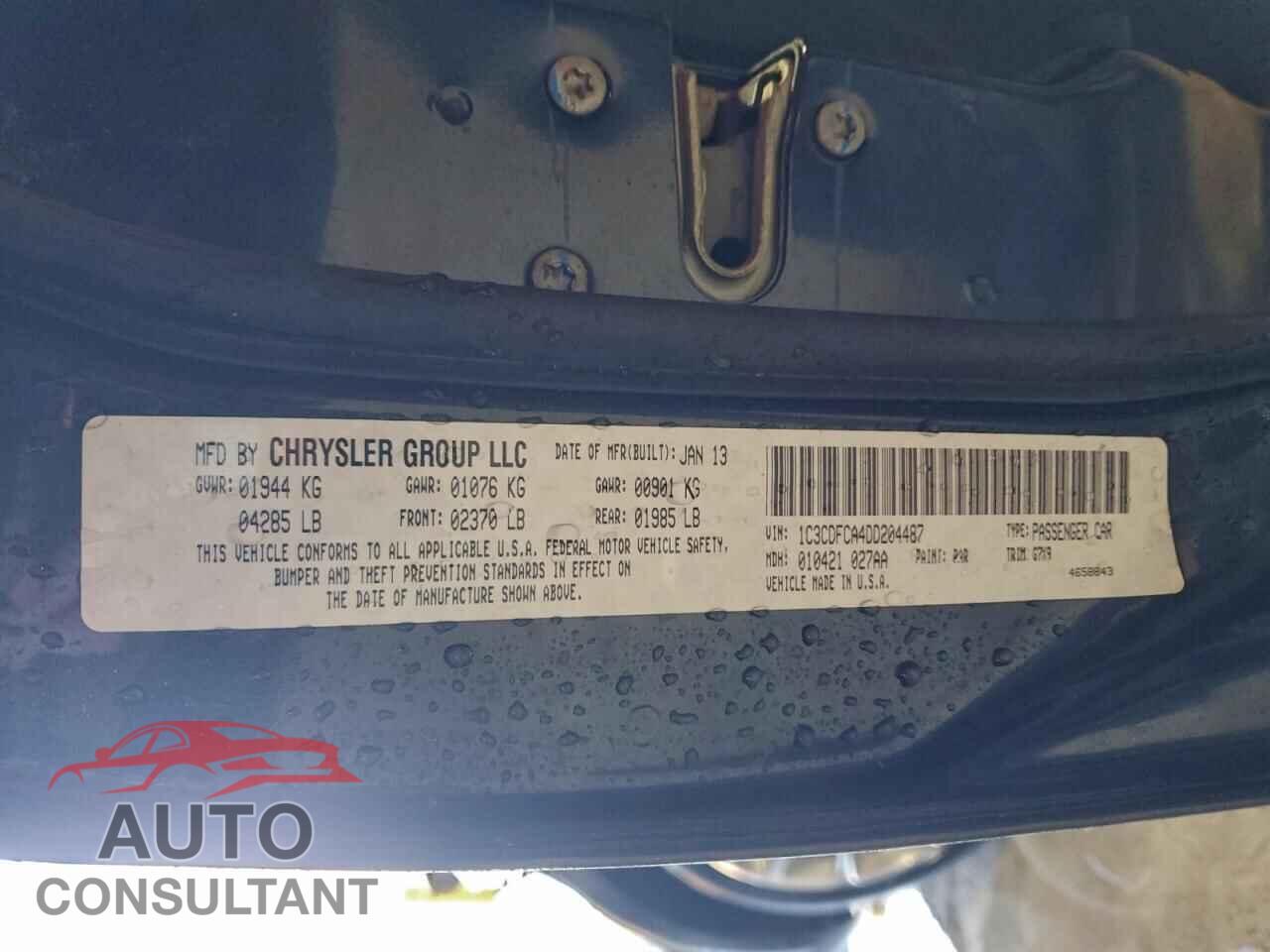 DODGE DART 2013 - 1C3CDFCA4DD204487