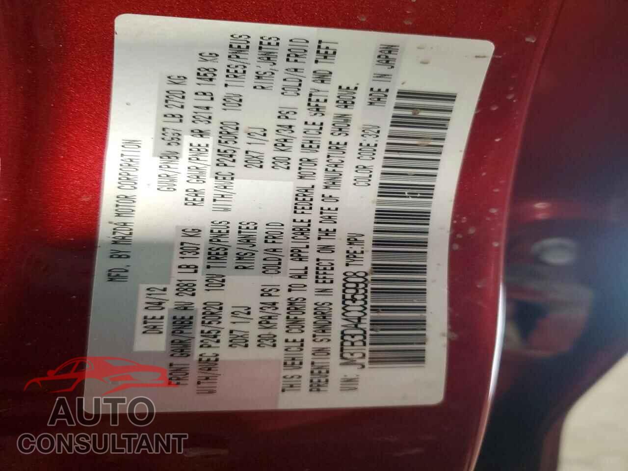 MAZDA CX-9 2012 - JM3TB3DA4C0359908