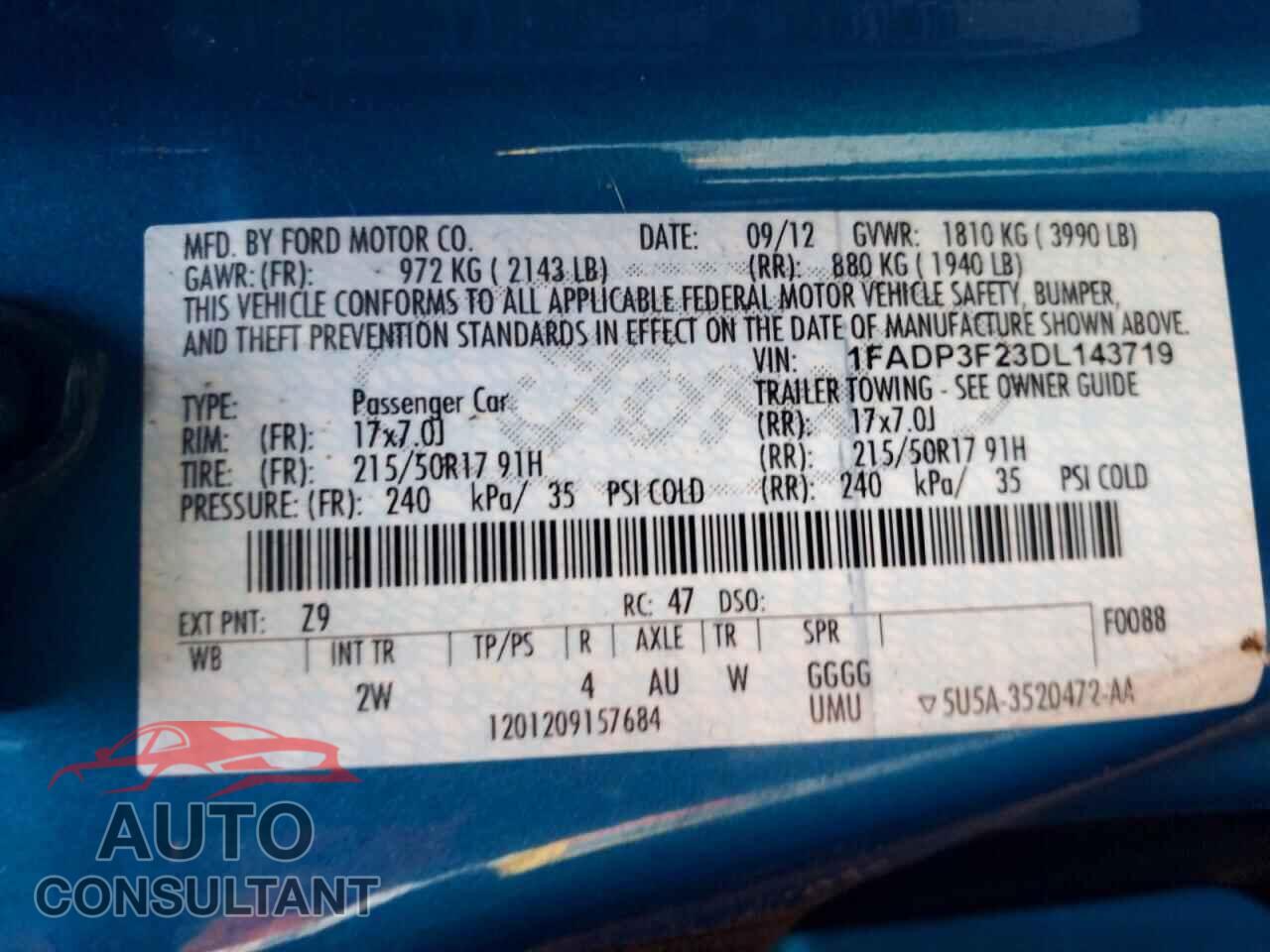 FORD FOCUS 2013 - 1FADP3F23DL143719